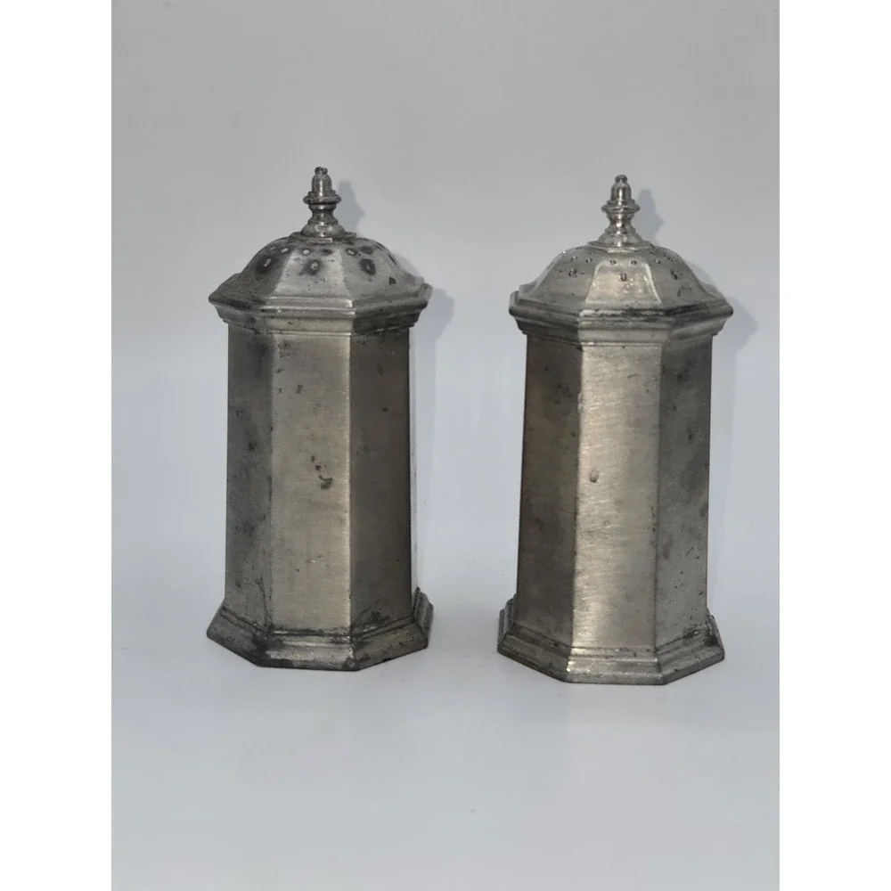 Vintage Gorham Pewter Salt & Pepper Shakers Octagonal Mid Century Modern PH57